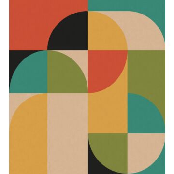 papier peint panoramique cercles de style Bauhaus multicolore de ESTAhome