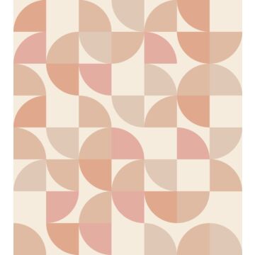 papier peint panoramique formes géométriques beige et rose de ESTAhome
