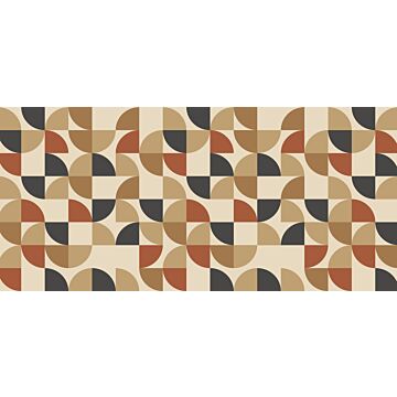 papier peint panoramique formes géométriques beige, terracotta et gris charbon de bois de ESTAhome