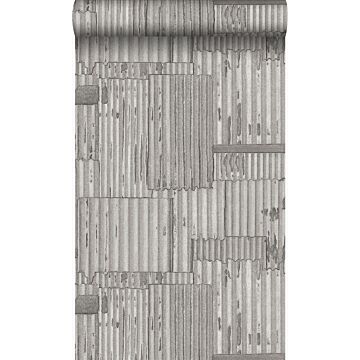 papier peint tôles ondulées en métal industrielles 3D gris clair de Origin Wallcoverings