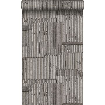 papier peint tôles ondulées en métal industrielles 3D gris foncé de Origin Wallcoverings