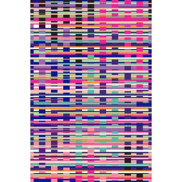 papier peint panoramique rayures graphiques turquoise, noir, violet, rose et blanc de Origin Wallcoverings