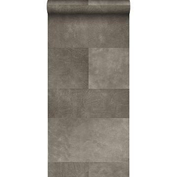 papier peint intissé XXL motif de carrellages avec imitation cuir gris chaud de Origin Wallcoverings