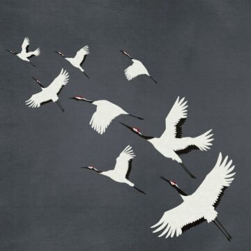 papier peint panoramique oiseaux de grue gris foncé de Origin Wallcoverings