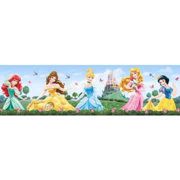 frise de papier peint adhésive Princesses bleu, vert et jaune de Disney