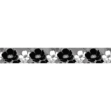 frise de papier peint adhésive fleurs noir et blanc et gris de Sanders & Sanders