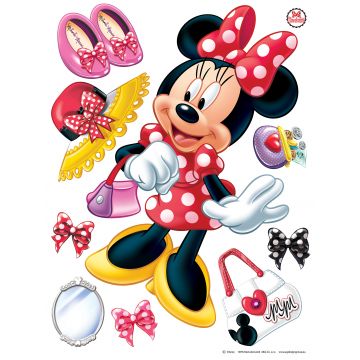 sticker mural Minnie Mouse rouge, blanc et jaune de Disney
