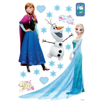 sticker mural La Reine des neiges Anna & Elsa bleu, violet et blanc de Disney
