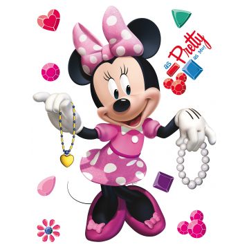 sticker mural Minnie Mouse rose, noir et blanc de Disney