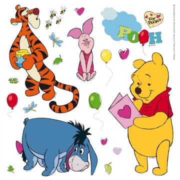 sticker mural Winnie l'ourson bleu, orange et jaune de Disney