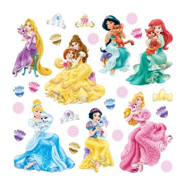 sticker mural Princesses vert, rose et jaune de Disney