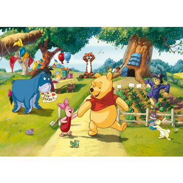 papier peint panoramique Winnie l'ourson jaune, vert et bleu de Disney