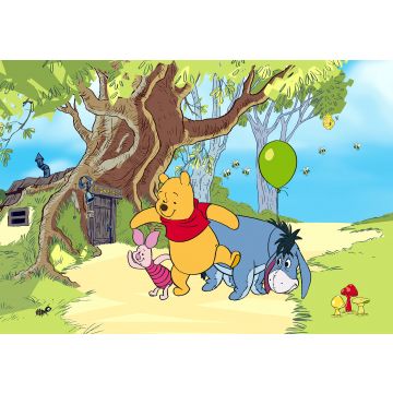 papier peint panoramique Winnie l'ourson jaune, vert et bleu de Disney