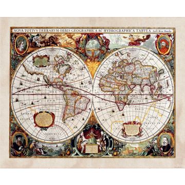 papier peint panoramique carte du monde vintage beige, rouge et jaune de Sanders & Sanders