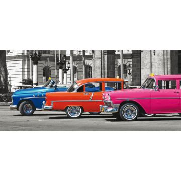 affiche voitures anciennes vintage bleu, orange et rose de Sanders & Sanders