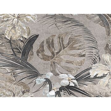 papier peint panoramique feuilles et fleurs tropicales beige, blanc et gris de Sanders & Sanders