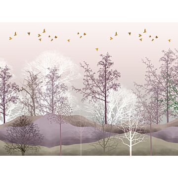 papier peint panoramique paysage boisé violet, beige et blanc de Sanders & Sanders