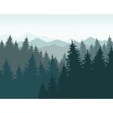papier peint panoramique montagnes avec des arbres bleu gris de Sanders & Sanders