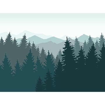 papier peint panoramique montagnes avec des arbres bleu gris de Sanders & Sanders