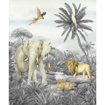 papier peint panoramique animaux de la jungle gris de Sanders & Sanders