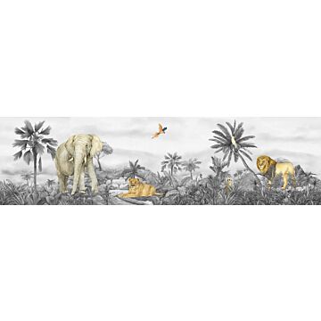 frise de papier peint adhésive animaux de la jungle gris de Sanders & Sanders