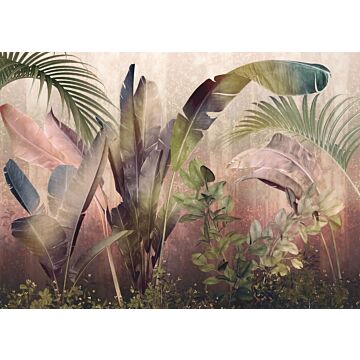 papier peint panoramique Rainforest Mist vert et rose de Komar
