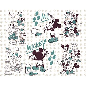 papier peint panoramique Mickey Mouse vert menthe et couleur sable de Komar