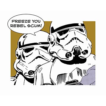affiche Star Wars Classic Comic Quote Stormtrooper jaune ocre, noir et blanc de Komar