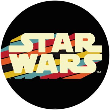 papier peint panoramique rond adhésif Star Wars Typeface multicolore sur noir de Komar