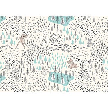 papier peint panoramique Bambi Woodland couleur sable et bleu de Komar