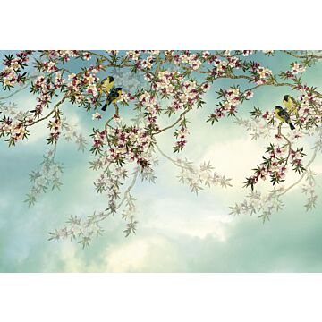 papier peint panoramique Sakura bleu et rose de Komar