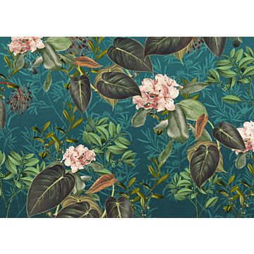 papier peint panoramique Jacinta bleu, vert et rose de Komar