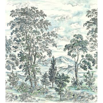 papier peint panoramique forêt bleu et vert de Sanders & Sanders