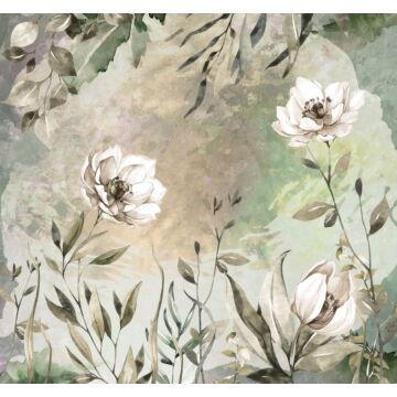 papier peint panoramique fleurs vert et rose de Sanders & Sanders