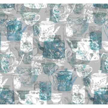 papier peint panoramique tasses à thé gris et bleu de Sanders & Sanders