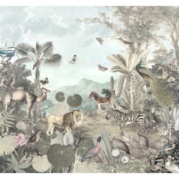 papier peint panoramique jungle tropicale gris vert de Sanders & Sanders