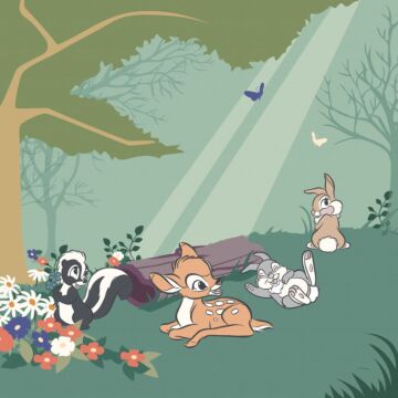 tableau intissé  la vie de bambi dans la forêt vert de Komar