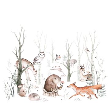 papier peint panoramique animaux de la forêt vintage blanc, orange et marron de Sanders & Sanders