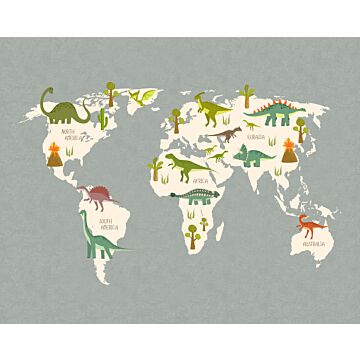 papier peint panoramique carte du monde pour enfants gris et vert de Sanders & Sanders