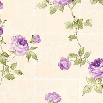 papier peint fleurs beige crème, violet et vert de A.S. Création