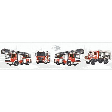 papier peint camions de pompiers rouge et gris clair de A.S. Création