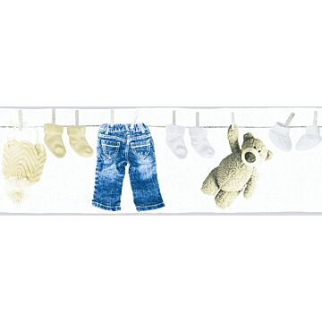 frise papier peint texture denim jeans bleu, beige crème et blanc de A.S. Création