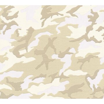 papier peint camouflage blanc, beige et marron de A.S. Création