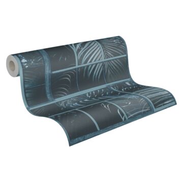 papier peint feuilles de palmier bleu et noir de Livingwalls