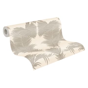 papier peint feuilles de palmier beige, argent et blanc brillant de A.S. Création