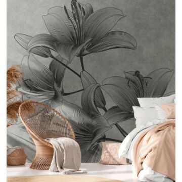 papier peint panoramique fleurs gris de One Wall one Role