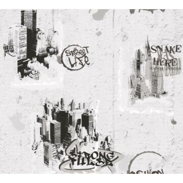 papier peint graffiti gris, noir et blanc de A.S. Création