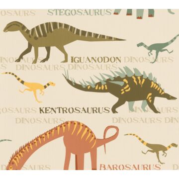 papier peint dinosaures beige, vert et orange de A.S. Création